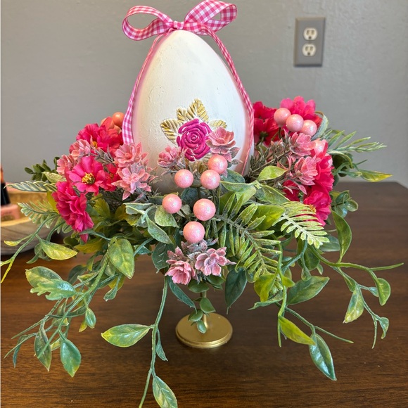 Handmade Other - Pink Floral Egg Centerpiece with Mixed Greenery